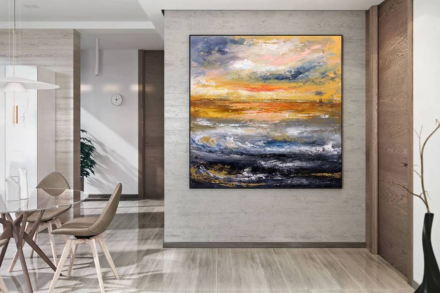 Yellow Hand-painted Coastal Modern Abstract Canvas Artwork OP8AR
